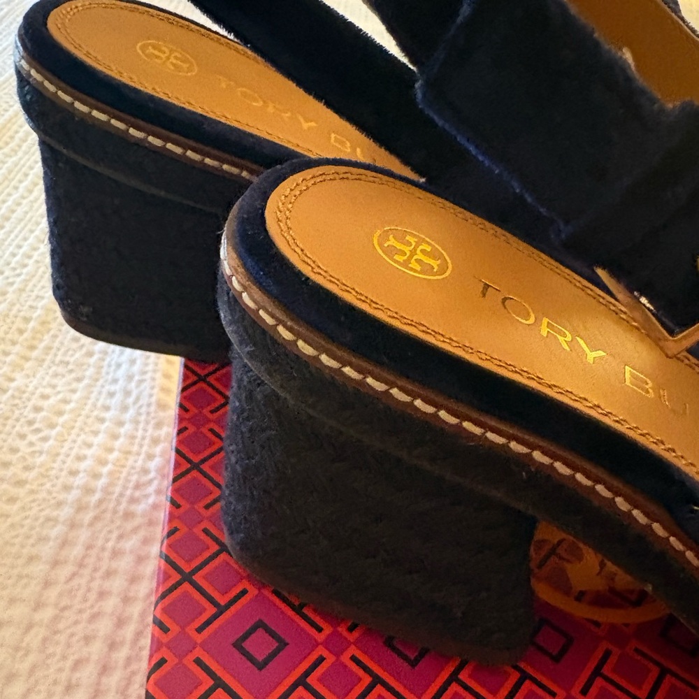 Tory Burch Dark Blue Velvet Sandals - Picture 4 of 7